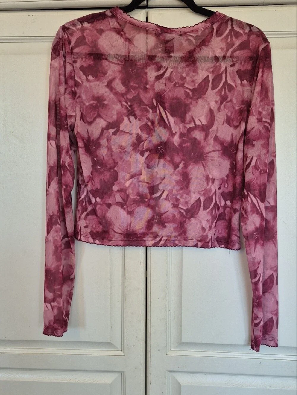 Streetwear Society Pink Floral Sheer Button-Down Top - Picture 4 of 5